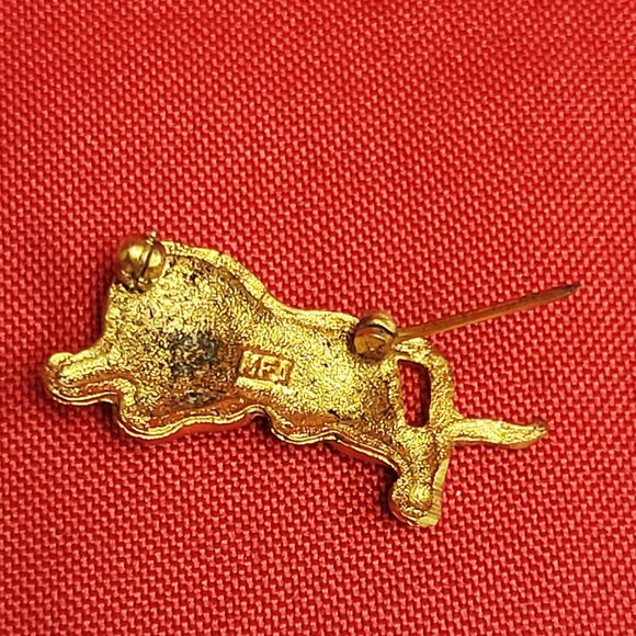 Gold Toned Crouching Tiger Brooch Pin Marked MF - Picture 6 of 11
